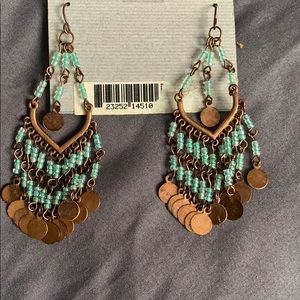Beaded  copper and turquoise earrings
